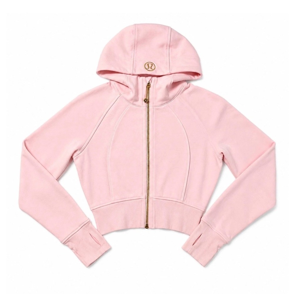 Lululemon Hoodie Women XS Pink Scuba Full Zip Cropped Gold Zipper Y2K Logo